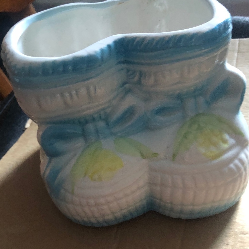 Vintage baby bootie , ceramic planter holder, newborn baby gift, baby shower